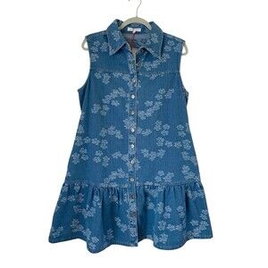 NWT Solitaire Sleeveless Floral Denim Dress Medium Wash- Size Large